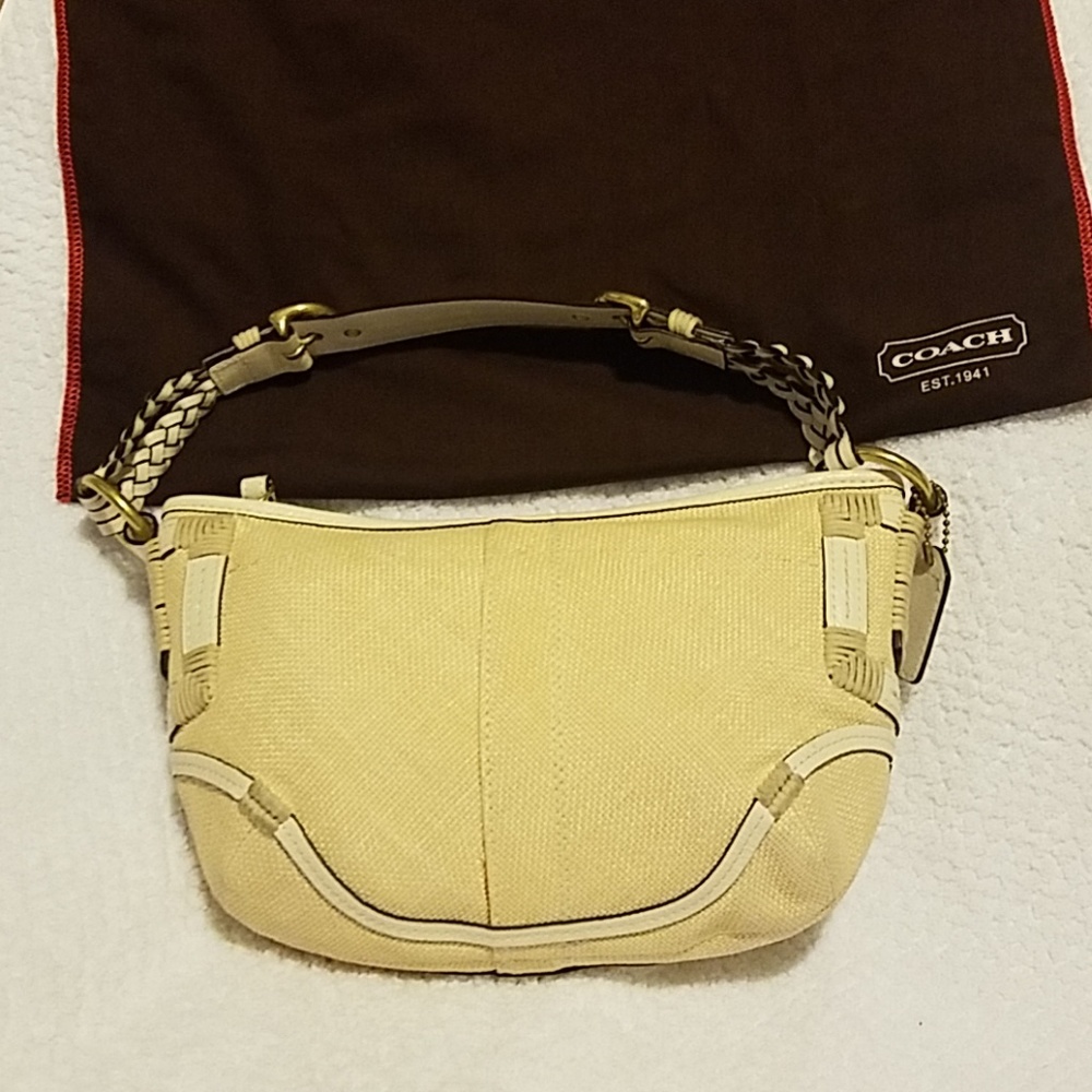 NWOT Coach Straw Handbag with Cream Leather Acc
